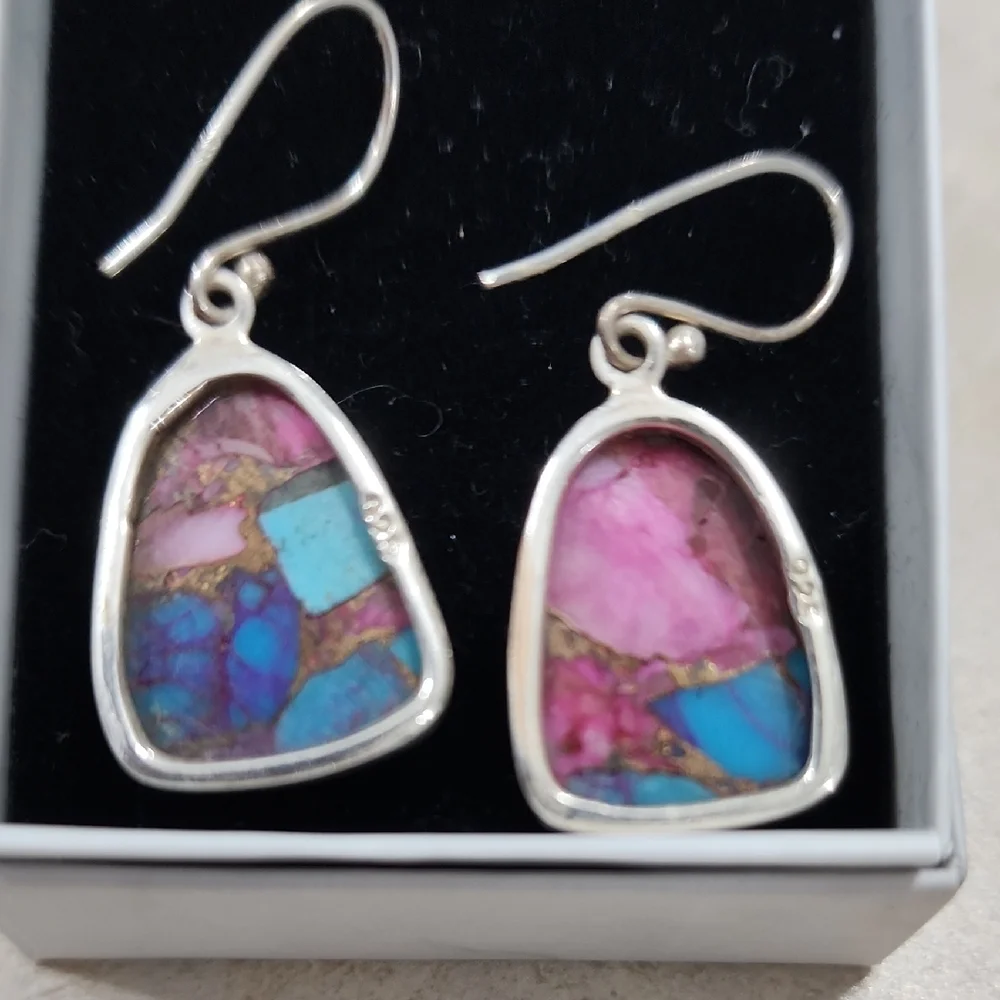 Vibrant KINGMAN DAHLIA TOURQUOISE Dangle Earrings - Picture 3 of 4